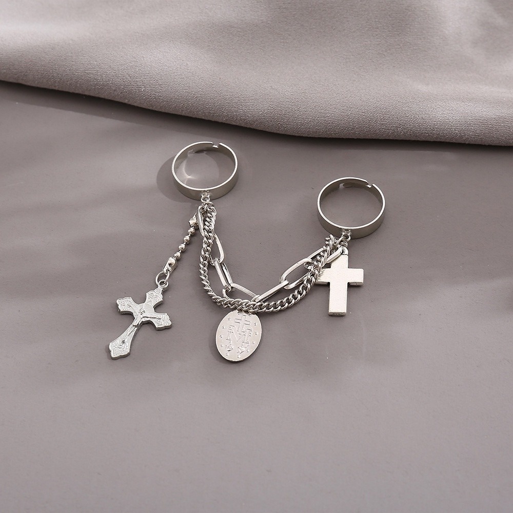 Bộ nhẫn AY bạc phối chuỗi xích trái tim/ bướm thời trang cá tính dành cho nữ