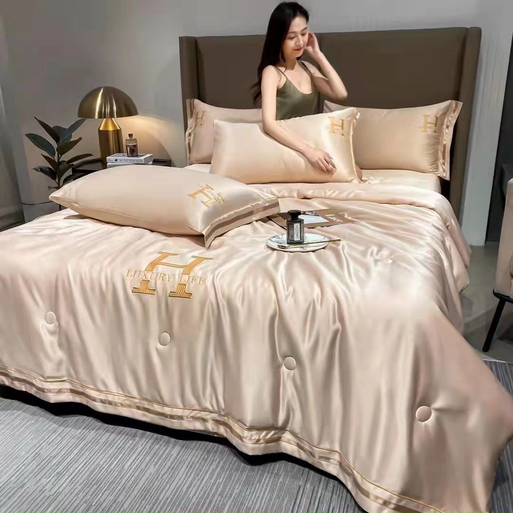 Bộ Chăn Ga Gối Phi Lụa·Chăn Hè Cao Cấp - Set Bộ Drap Giường Lụa Chuẩn Khách Sạn 5 Sao