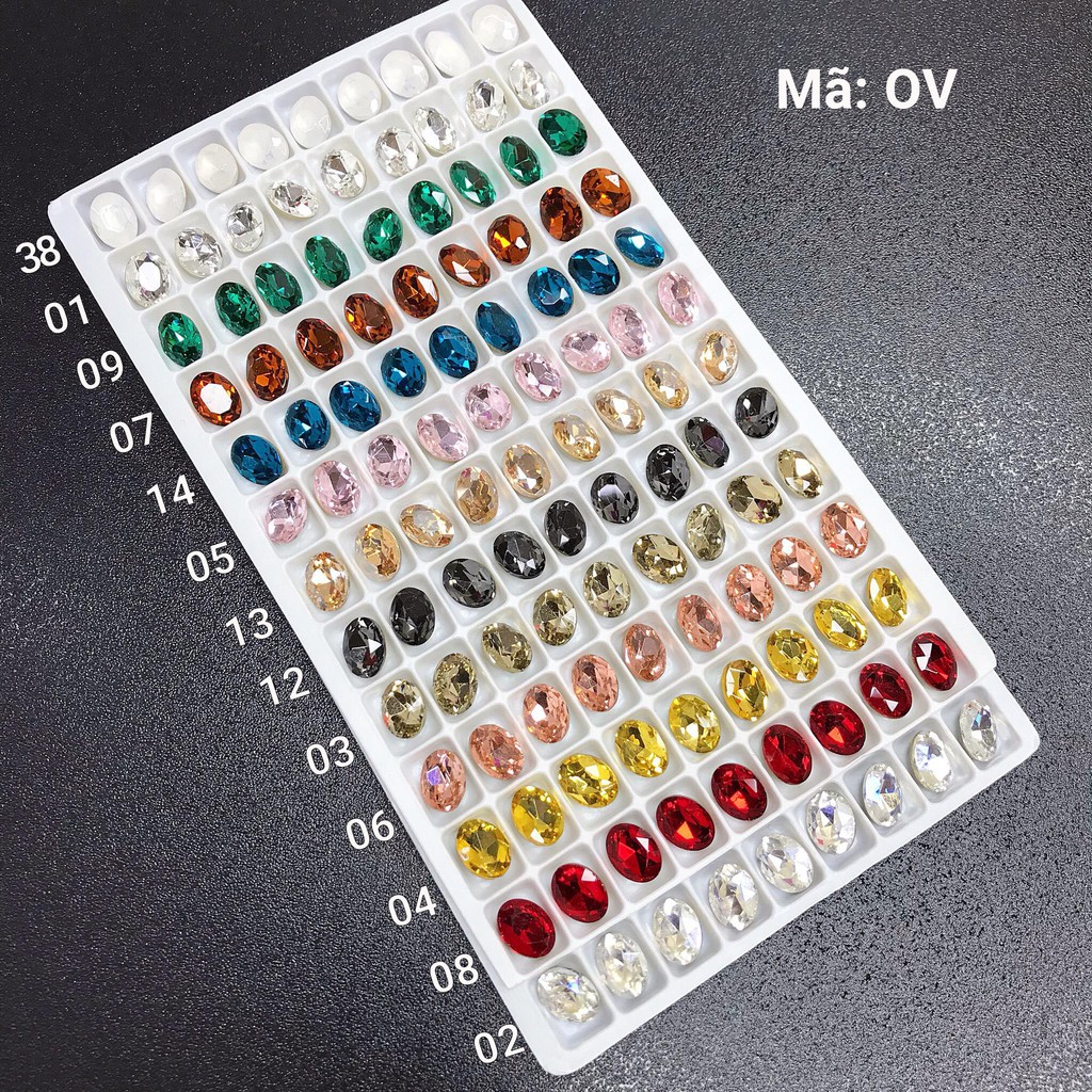 Túi 10 Viên Đá khối Nail Hình Oval/ Ô Van Chân Vàng Trang Trí Móng ANGELICA OV