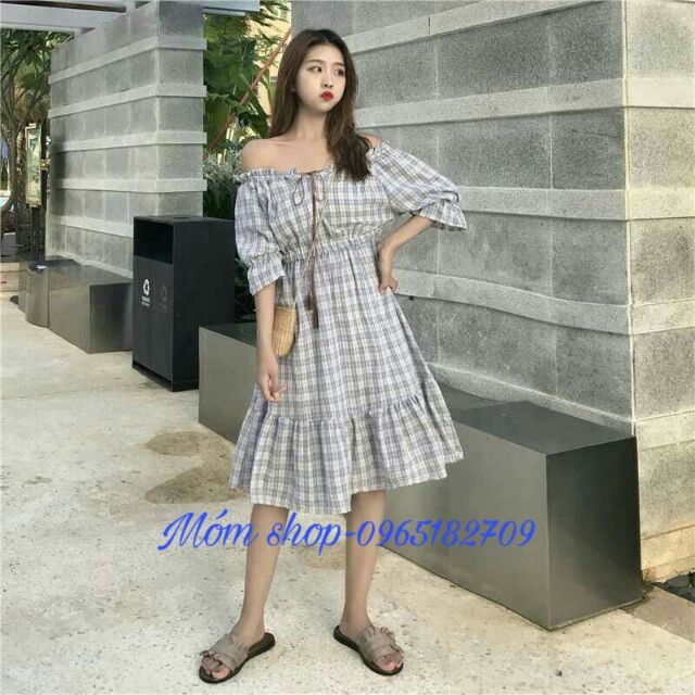 (Có sẵn) Váy trễ vai đuôi cá caro thắt eo xinh xắn | BigBuy360 - bigbuy360.vn