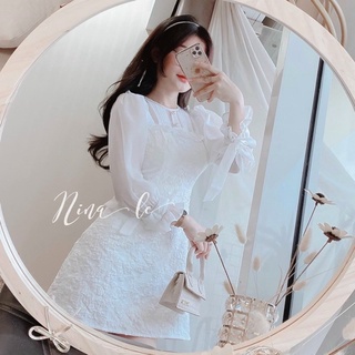 ĐẦM GẤM PHỐI CỔ VOAN tiểu thư ( ảnh thật)