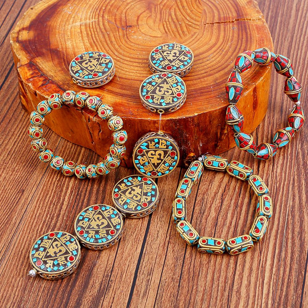 Hạt xỏ lỗ màu vàng san hô đỏ phong cách retro Tây tạng Nepal dùng làm trang sức vòng tay thủ công với 24 kiểu dáng