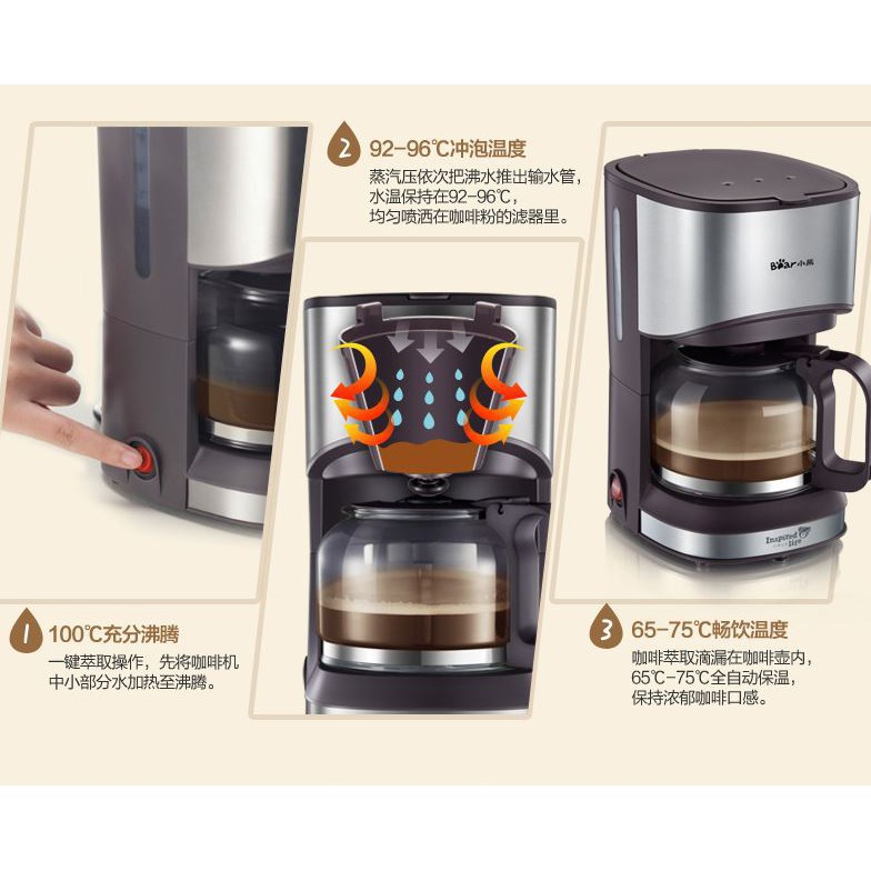 Máy Pha Cafe BEAR KFJ-A07V1 Tự Động Giữ Nhiệt Dung Tích 0.7L- Pha Được 6 Ly Cafe