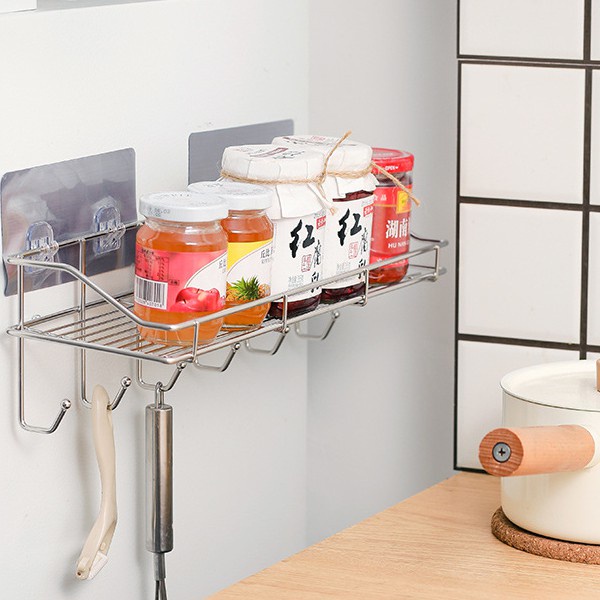 Kệ Để Đồ Nhà Bếp, Giá Để Gia Vị Phòng Bếp Kèm 6 Móc Treo Đồ Đa Năng