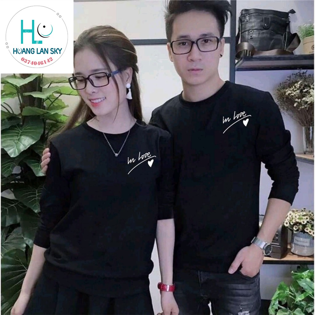ÁO THUN ĐÔI THU ĐÔNG in chữ IN LOVE MÀU ĐEN , MÀU TRẮNG{GIÁ SỈ}