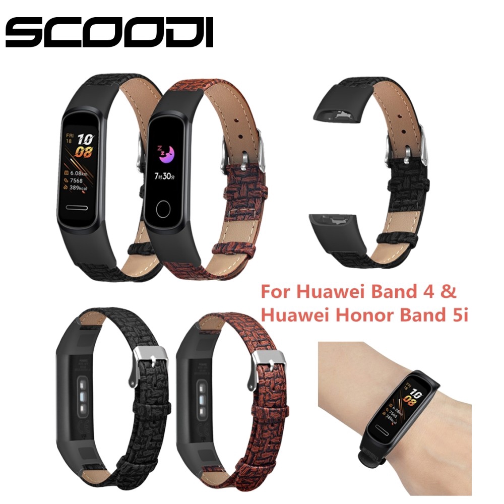 Weave Genuine Leather Watchband Wrist Strap Replacement for Huawei Honor Band 5i/4