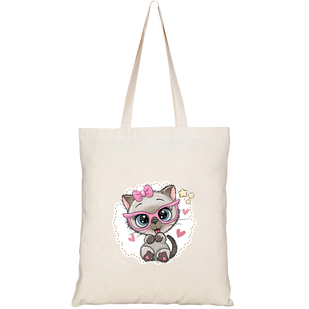 Túi vải tote canvas HTFashion in hình cute cartoon siamese kitten girl HT485