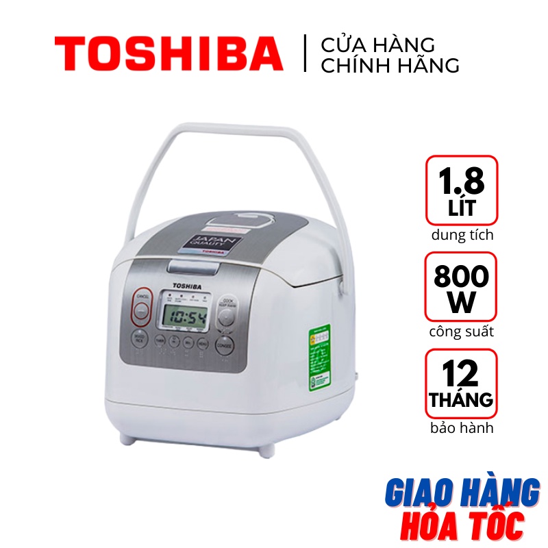 Nồi cơm điện tử Toshiba RC-18NMFVN(WT) dung tích 1.8L chống dính made in Thailand 800W - Bảo hành hãng 12 tháng