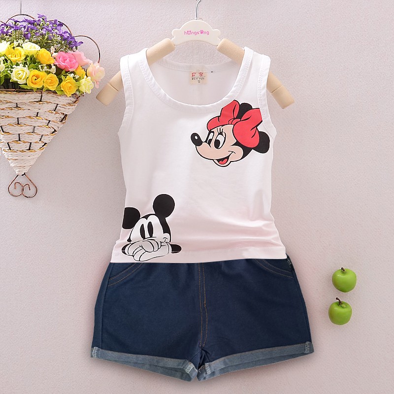 BỘ QUẦN ÁO BA LỖ CHO BÉ GÁI IN HÌNH MICKEY MOUSE