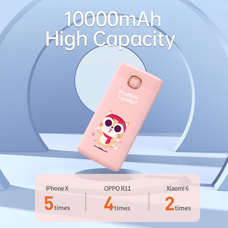 Sạc dự phòng 10000mAh BASIKE sạc nhanh mô hình động vật hoạt hình Màn hình kỹ thuật số LED