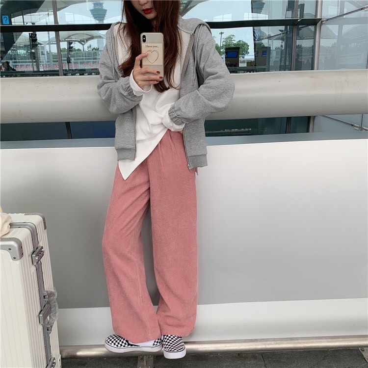 Quần ống rộng nữ dáng dài chất nhung tăm phong cách hàn quốc thời trang nữ
