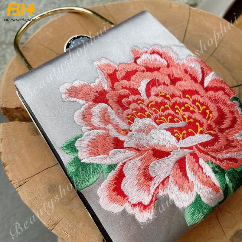 Túi Đeo Chéo Thêu Hoa Mẫu Đơn Nhỏ Xinh Phong Cách Retro Mới 2022 Cho Bạn Gái