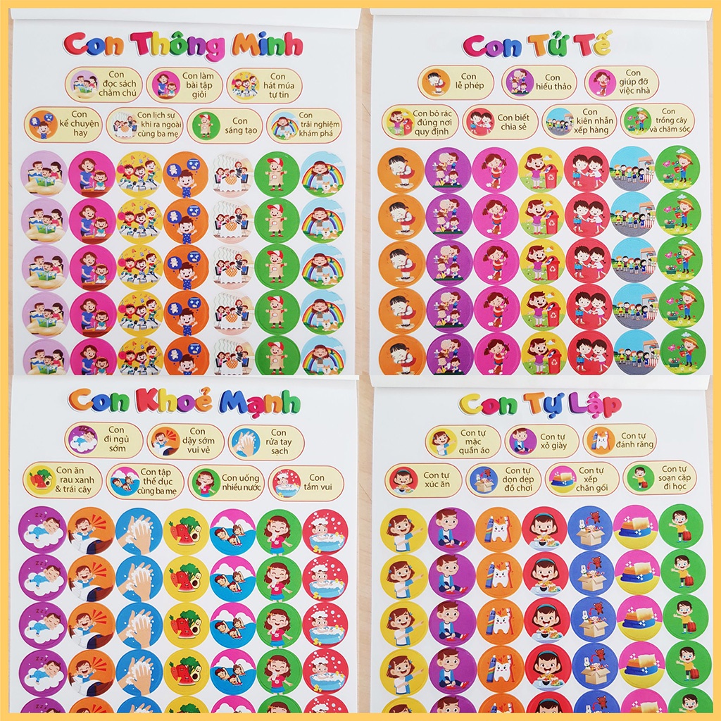 Nhật ký chăm ngoan có sẵn 640 sticker khen thưởng rèn luyện thói quen tự lập tặng kèm 450 sticker bổ sung