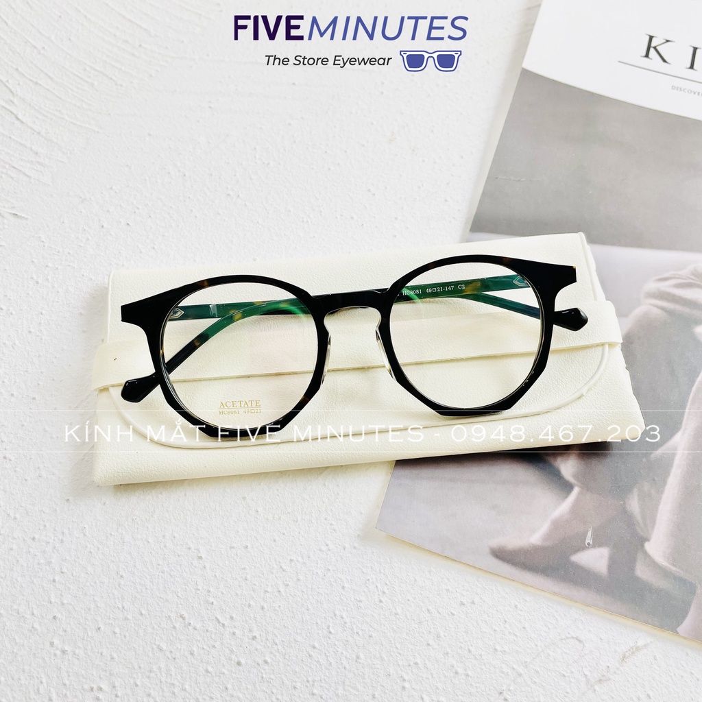Gọng kính nam nữ, form tròn góc cạnh kèm nhựa Acetate cao cấp H8081 Siêu hot 2022