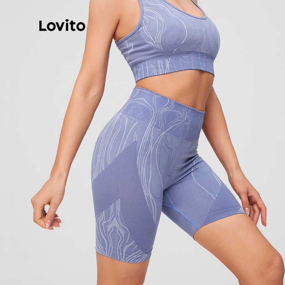 Quần short thể thao Lovito L11100 lưng cao nhanh khô màu xanh dương