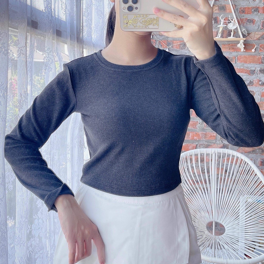 Áo croptop nữ ôm body dài tay thun gân 100% cotton, croptop nữ tay dài , Áo thun dáng ôm cổ tròn dài tay  -ACTNCTDT | WebRaoVat - webraovat.net.vn