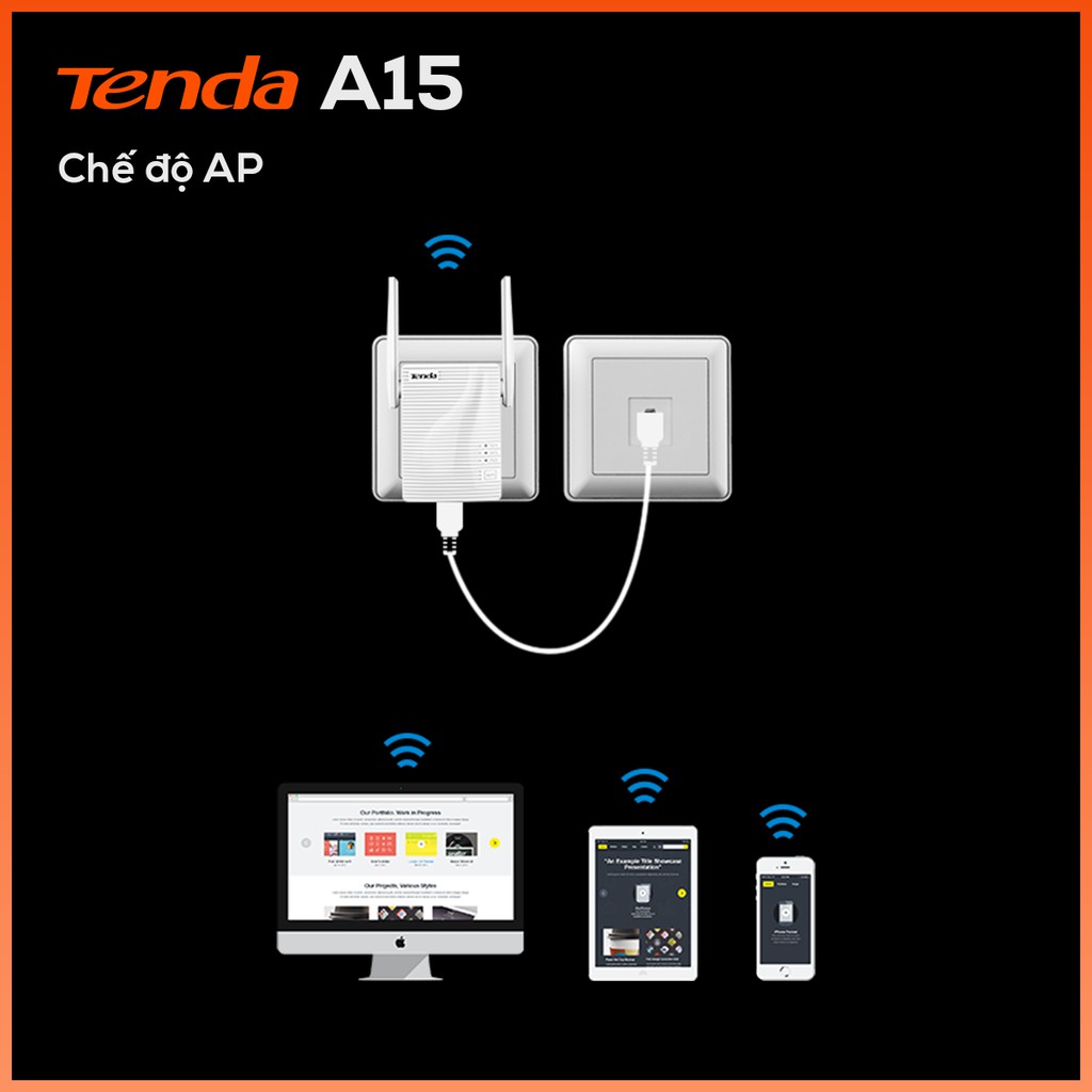 Tenda Bộ kích sóng Wifi A15 Chuẩn AC 750Mbps - Hãng phân phối chính thức