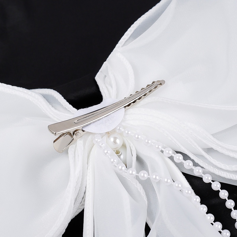 Kẹp Tóc Nơ Ruy Băng Dài Đính Ngọc Trai Trắng Phong Cách Hàn Quốc Cho Cô Dâu