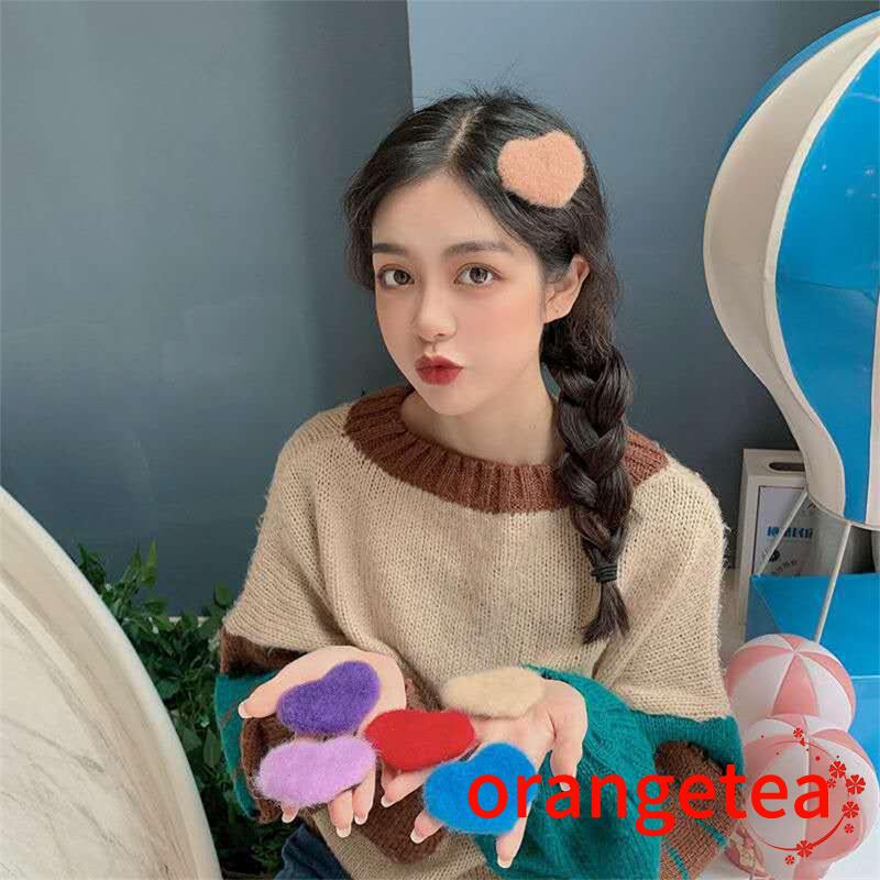 Kẹp tóc hình trái tim bằng vải lông đơn giản dành cho nữ