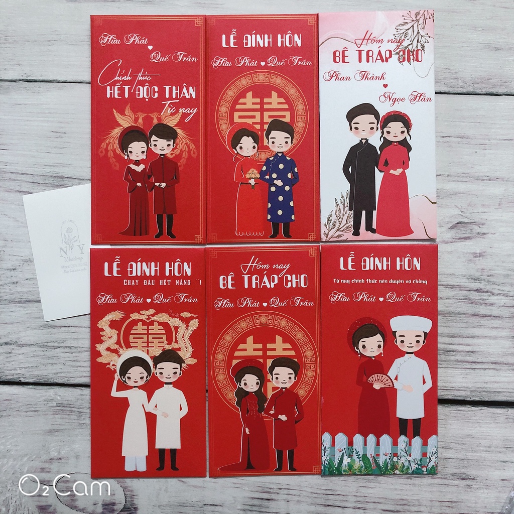Bao lì in tên dâu rể theo yêu cầu - Lì xì bưng tráp - Lì xì trao duyên phong cách Việt Nam