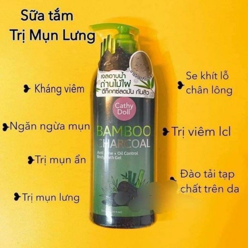 Sữa Tắm Than Tre Hỗ Trợ Giảm Mụn Lưng BAMBOO CHARCOAL Cathy Doll