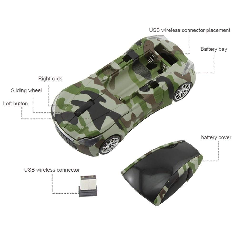 Chuột Quang Không Dây 2.4G Hình Xe Hơi 3D Có Đèn LED Cho Laptop PC Windows