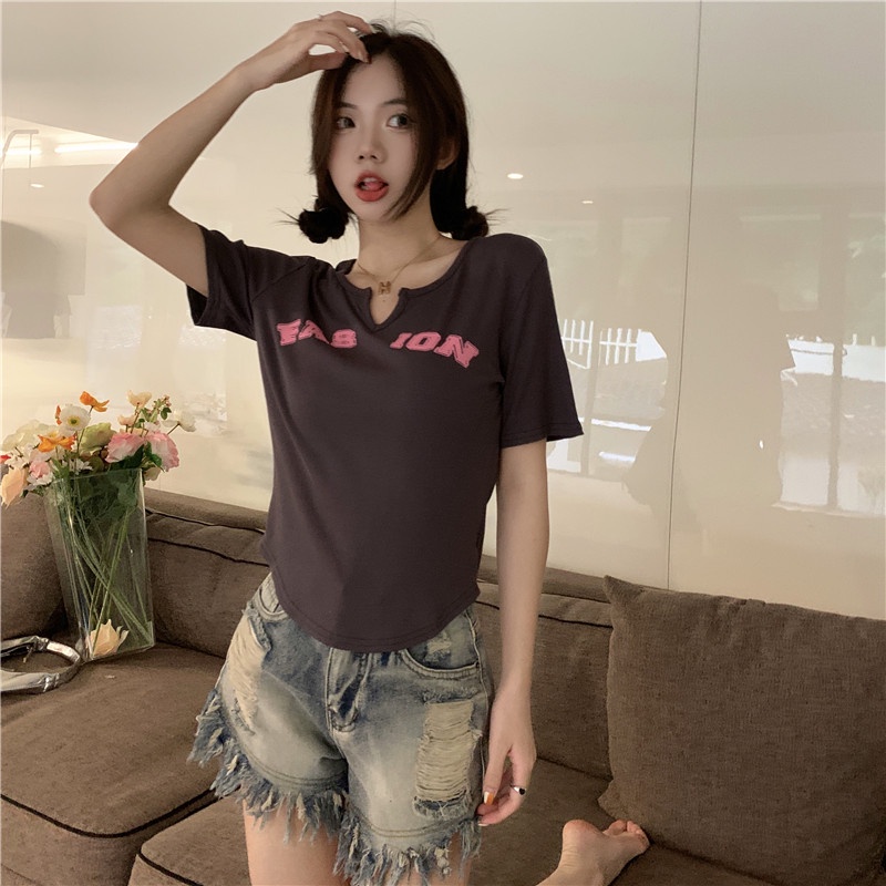 Áo Thun Tay Ngắn Cổ Chữ V Phong Cách Thời Trang Ngọt Ngào Dành Cho Nữ tao bao