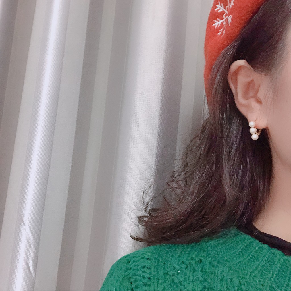 Bông tai bạc EVERMORE, khuyên tai bạc 925 ngọc trai nhân tạo 3 viên, phong cách minimalist, thanh lịch - H023