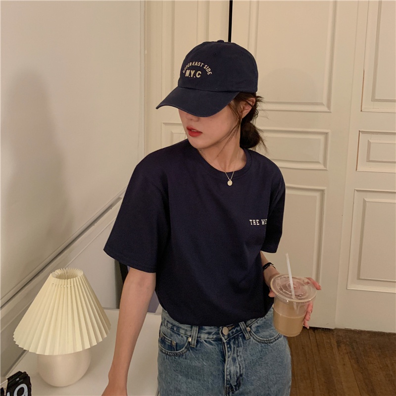 SUXI Áo thun dáng rộng tay ngắn cổ tròn in chữ phong cách retro thời trang hè cho nữ