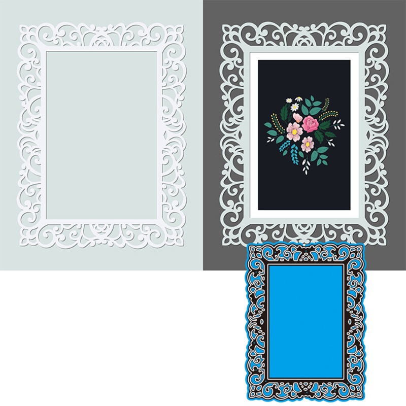 Khuôn Cắt Giấy Kim Loại Khung Viền Ren Hoa Xinh Xắn