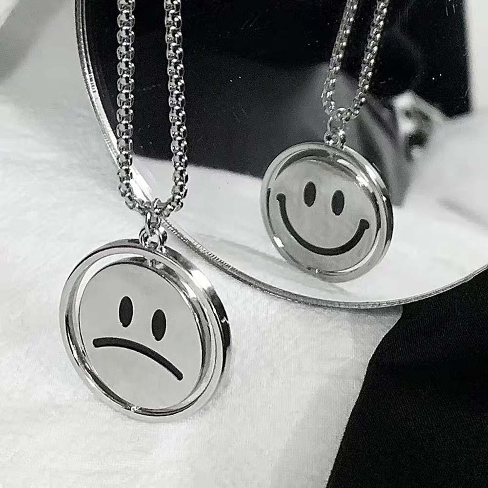 USNOW Dây Chuyền Choker Mặt Tròn In Hình Mặt Cười Phong Cách Harajuku Thời Trang Cho Nam Và Nữ