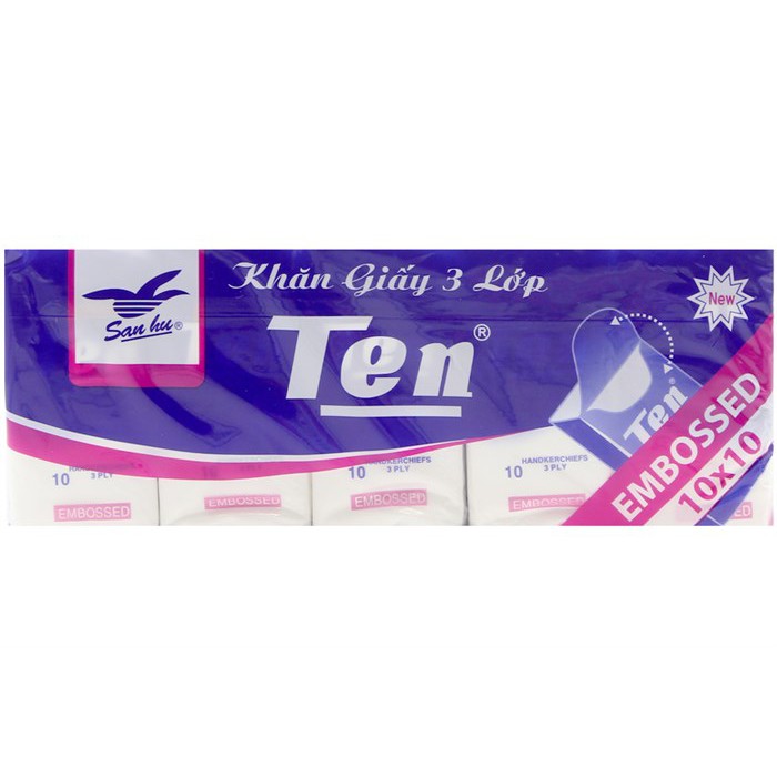 Khăn Giấy Bỏ Túi Ten 3 Lớp (10 gói x 10 tờ)