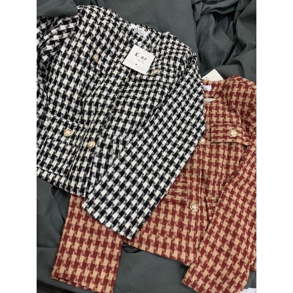 Áo khoác dạ tweed nữ vintage cúc vàng tiểu thư siêu hot - hàng có sẵn