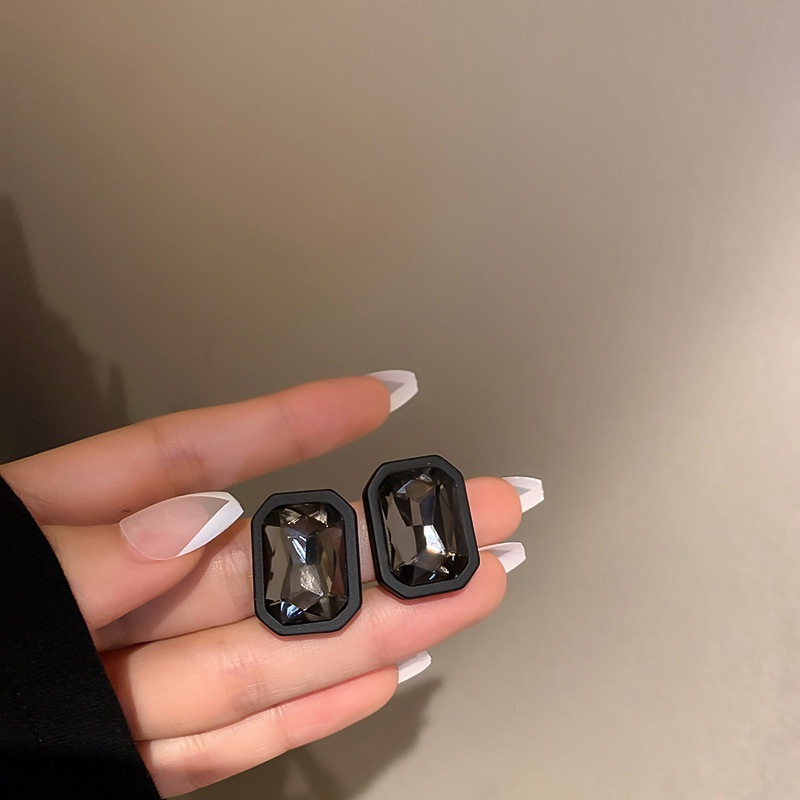 Bông tai bạc 925 hình học đính kim cương giả phong cách retro Hàn Quốc