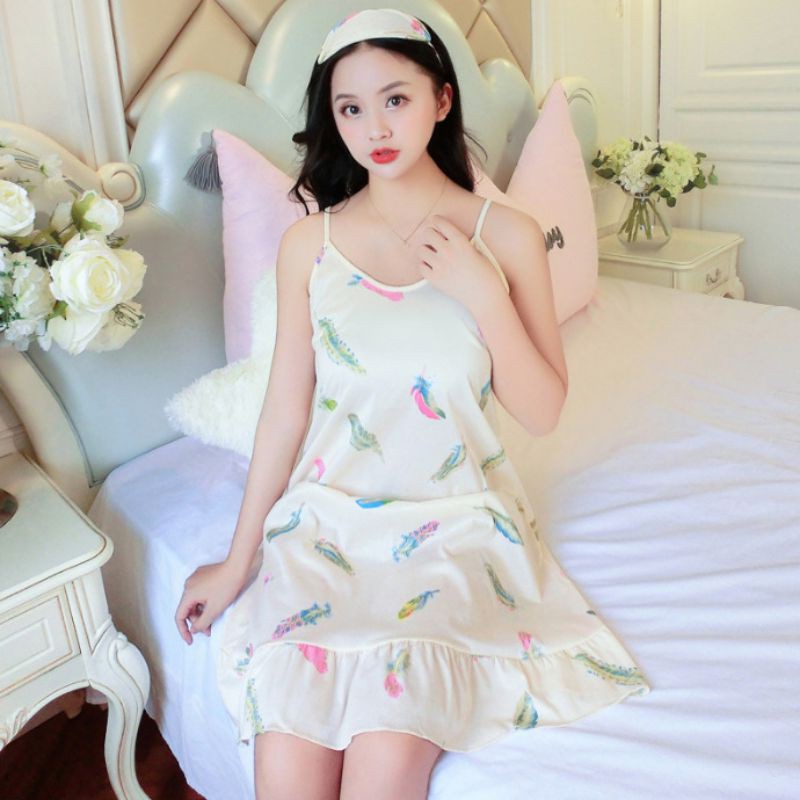 Đầm Ngủ Hai Dây In Họa Tiết Xinh Xắn Dành Cho Nữ