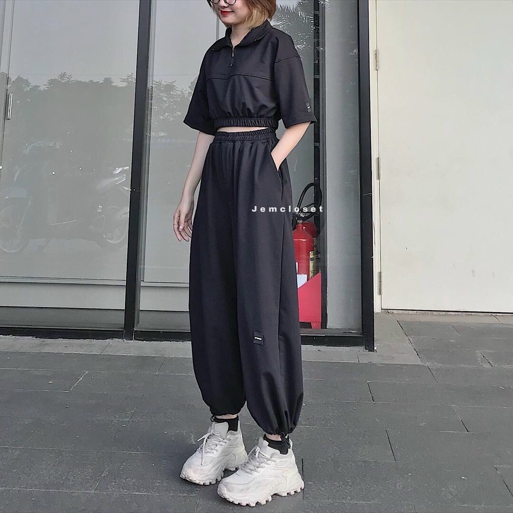 Set bộ crt khoá cổ mix quần bomber. Form 40-57kg mặc vừa. Chất cotton dày dặn.