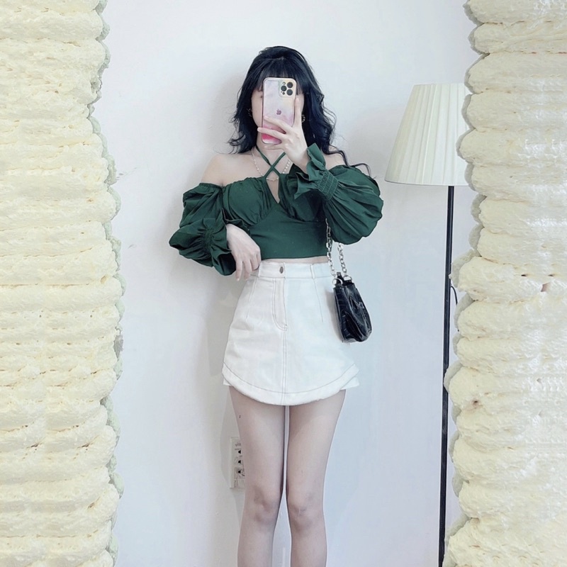 Chân váy nữ chỉ nổi chất kaki dày dặn lên form xinh