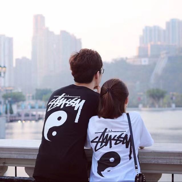 Áo Thun Cotton Ngắn Tay In Hình Thái Cực Quyền + Nhãn Dán Phong Cách Đường Phố Cho Cặp Đôi