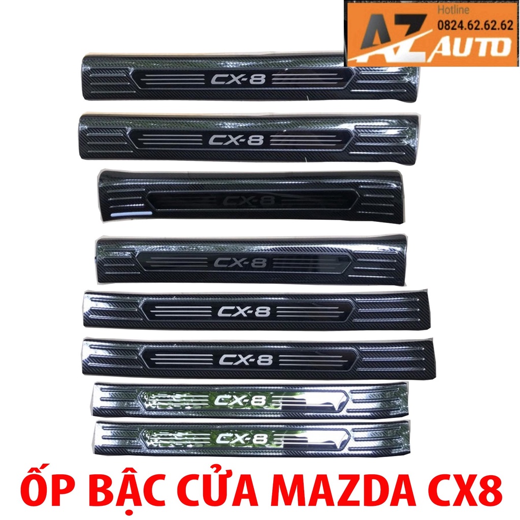 Ốp bậc trong, bậc ngoài, chống trầy cốp trong, cốp ngoài vân CACBON xe MAZDA CX8 - hàng cao cấp