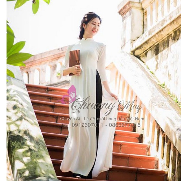 Bộ áo dài trắng học sinh_Chaang_May sẵn áo dài 4 tà nữ sinh, Vải áo dài Chiffon