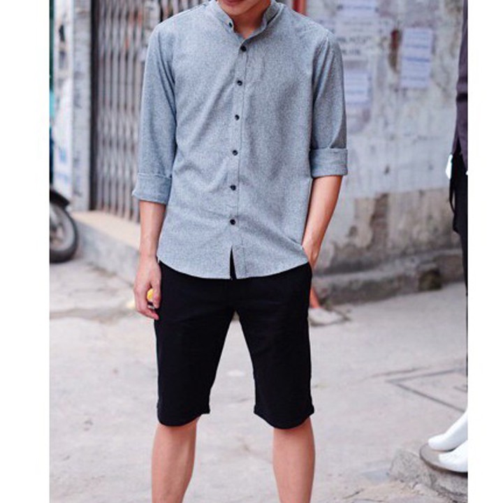 Áo Sơ Mi Xám Dáng Ôm Body Cổ Tàu | BigBuy360 - bigbuy360.vn