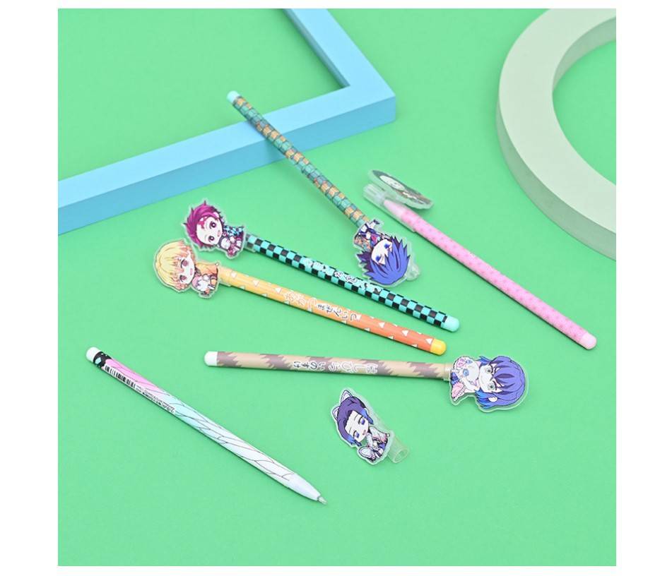 Bộ 6 Bút Mực Xanh 0.5mm Trang Trí Hình Anime Dễ Thương