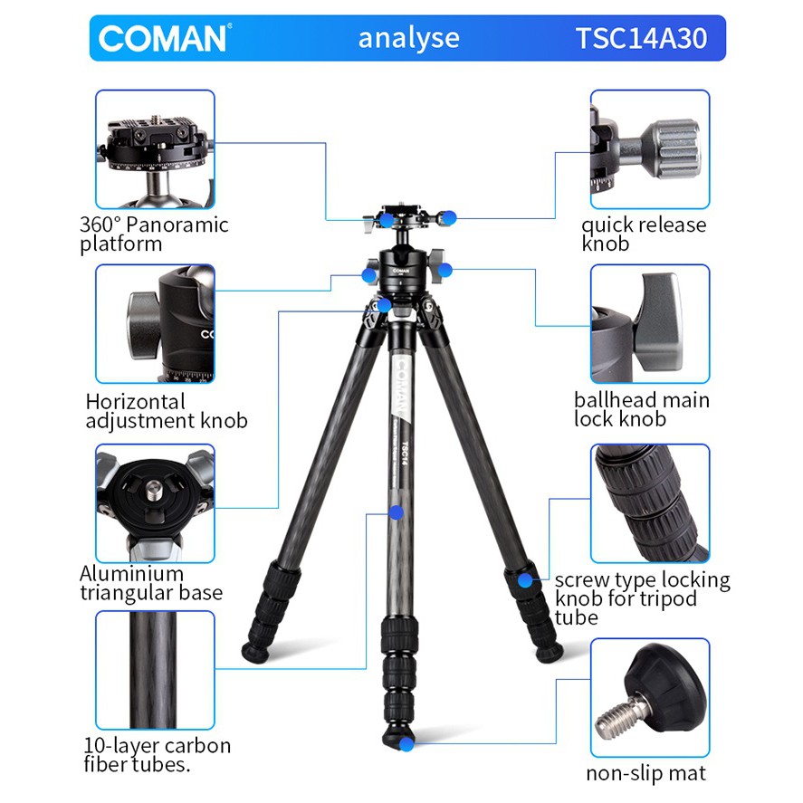 Chân máy ảnh Coman TSC14A30, Carbon