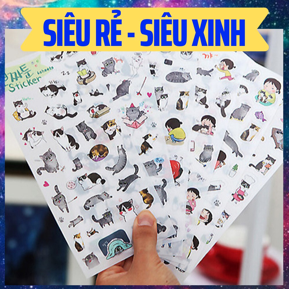 Bộ 6 tấm sticker hình mèo xám siêu đáng yêu
