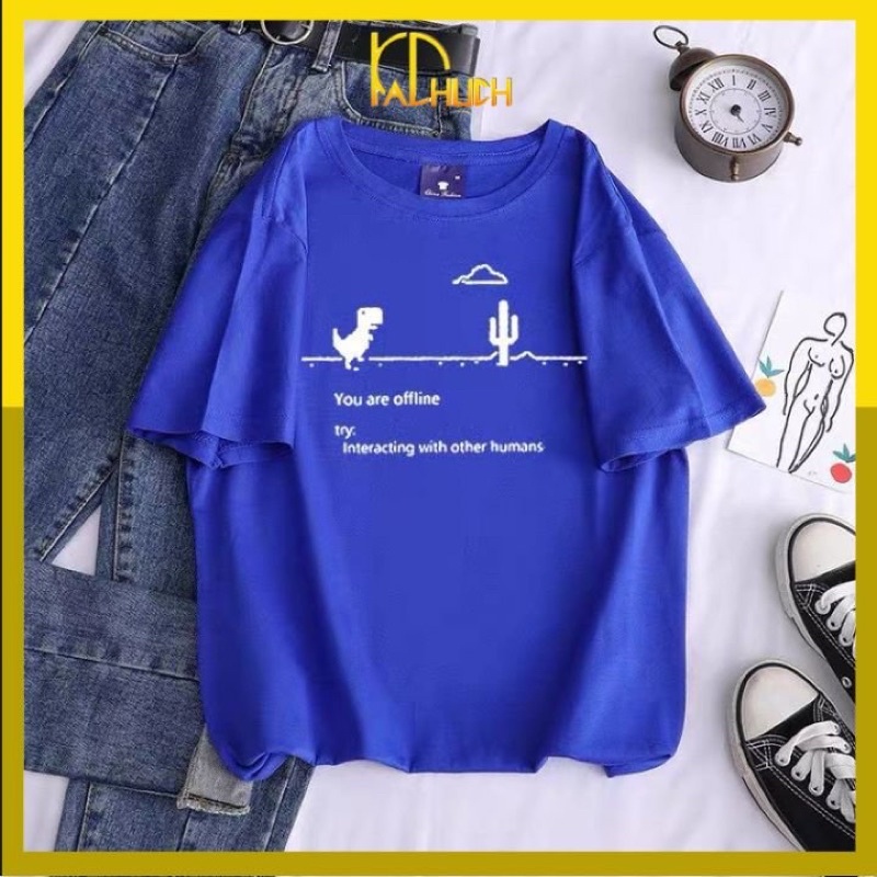 Áo thun tay lỡ in You Are Ofline, form rộng freesize