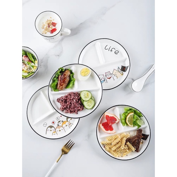 Đĩa Sứ Chia Ngăn Để Đồ Ăn Tiện Lợi