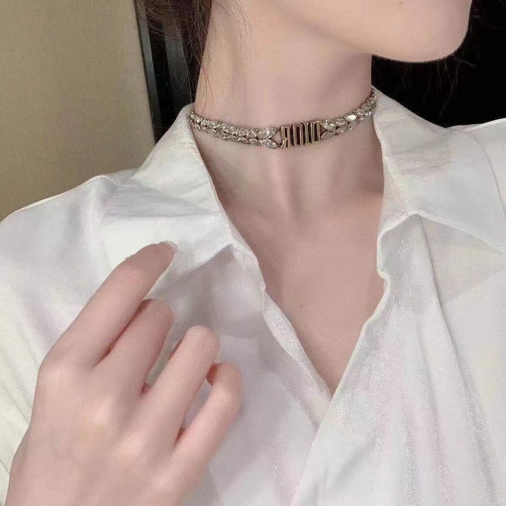 Vòng cổ titan chocker thương hiệu Dior đính đá mạ vàng sang trọng TB413 TOBI STORE