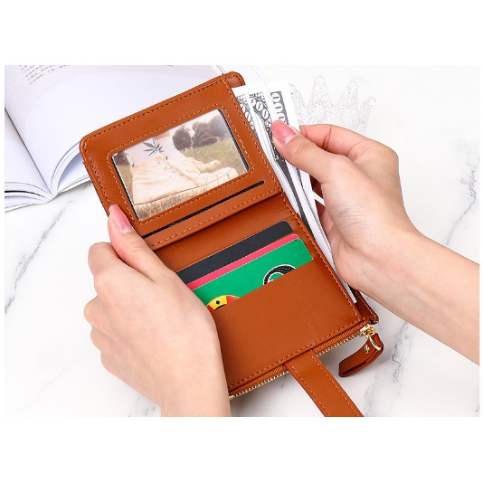 Ví KAITIFEI cầm tay mini dạng gập nhỏ gọn chất liệu da PU thời trang dành cho nữ