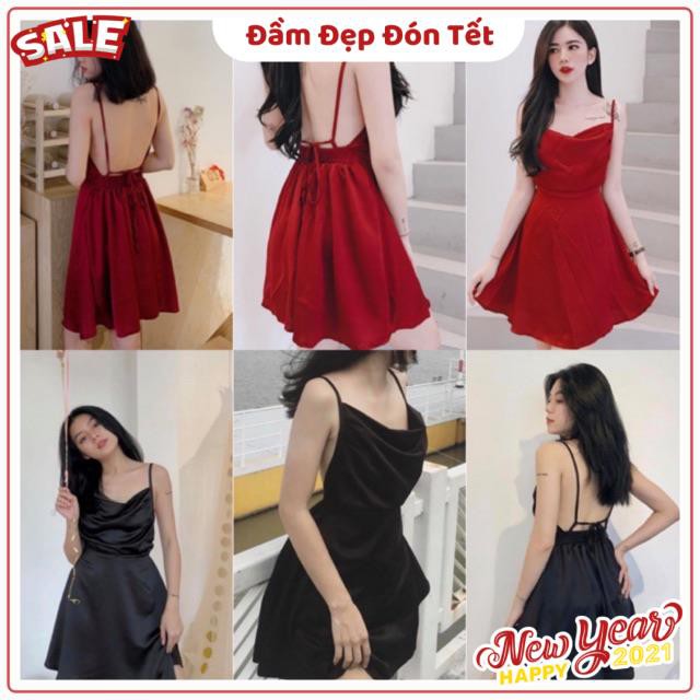 Đầm Đen Gold Dress sang chảnh quyết ru vải lụa mịn - váy ôm hai dây hở lưng from chuẩn | BigBuy360 - bigbuy360.vn