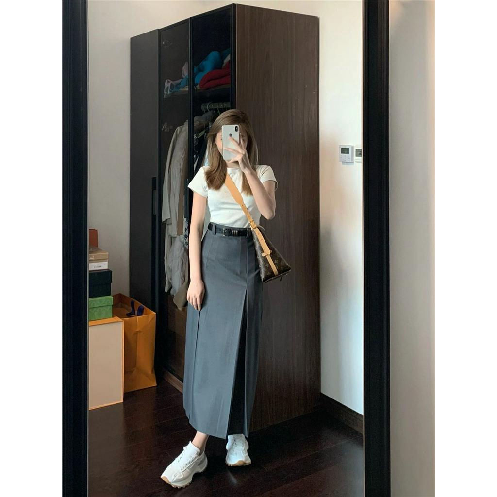 Bộ Áo Thun Trơn Màu Sắc 63391 + Chân Váy Lưng Cao Xinh Xắn Dành Cho Nữ